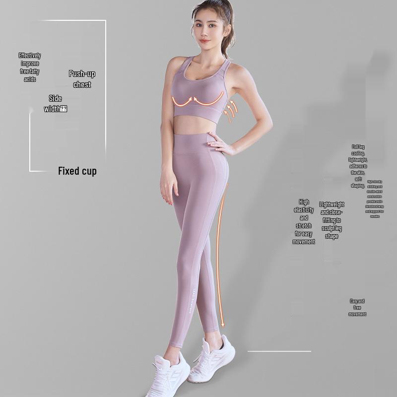 Women's Two-Piece Autumn Yoga Set: Padded Beautiful Back Sports Bra & High-Waisted Butt-Lifting Leggings
