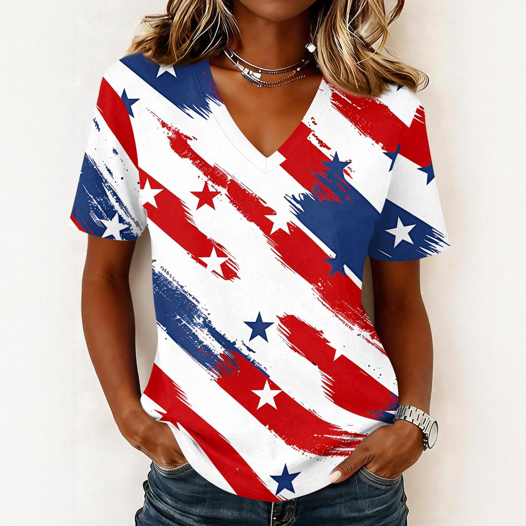 Shirts For Women Trendy V Neck T Shirts Casual Printed Blouse Tops For Women