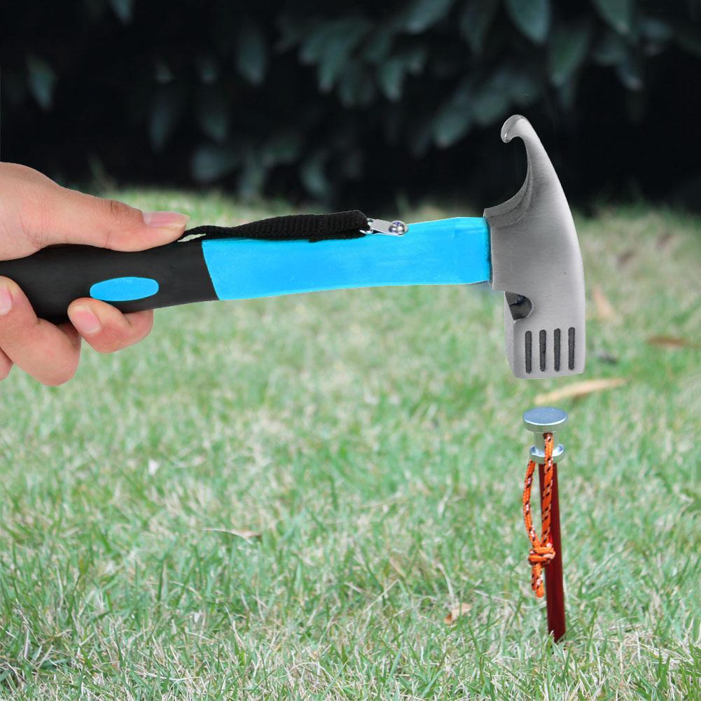 Outdoor Camping Zimmermannshammer Hochfester Kopf Gummihandgriff mit Fangriemen (blau)