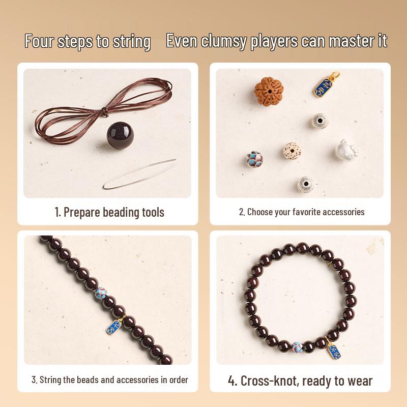 Authentic Red Sandalwood Gold Star Beads Bracelet - Men's/Women's 8 Beads