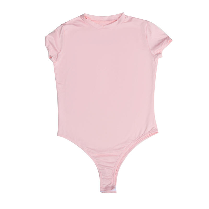 Women’s Short Sleeve O Neck Bodysuit Tight Fitting Solid Color Sexy Open Design Casual Outfit Matching Skinny One-Piece Body Top