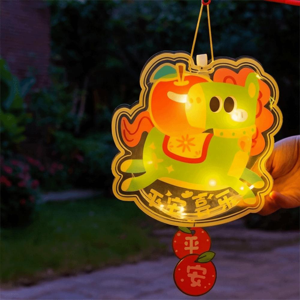 Cartoon Pony Pattern Lantern Handmade DIY Material Bag Portable Horse Lantern Glowing Handheld Lantern Spring Festival