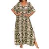 Women's Summer Casual Loose Fit Drawstring Beach Cover Up Dress Vacation Long Maxi Dress with V Neck and Short Sleeves for Outdoor Use