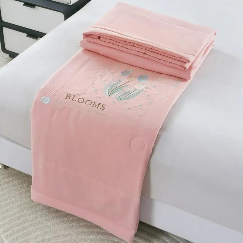 2025 New Knitted Cotton Double-layer Yarn Summer Quilt Cool Cloud Cotton Summer Cool Quilt Solid Color Thin Machine Washable