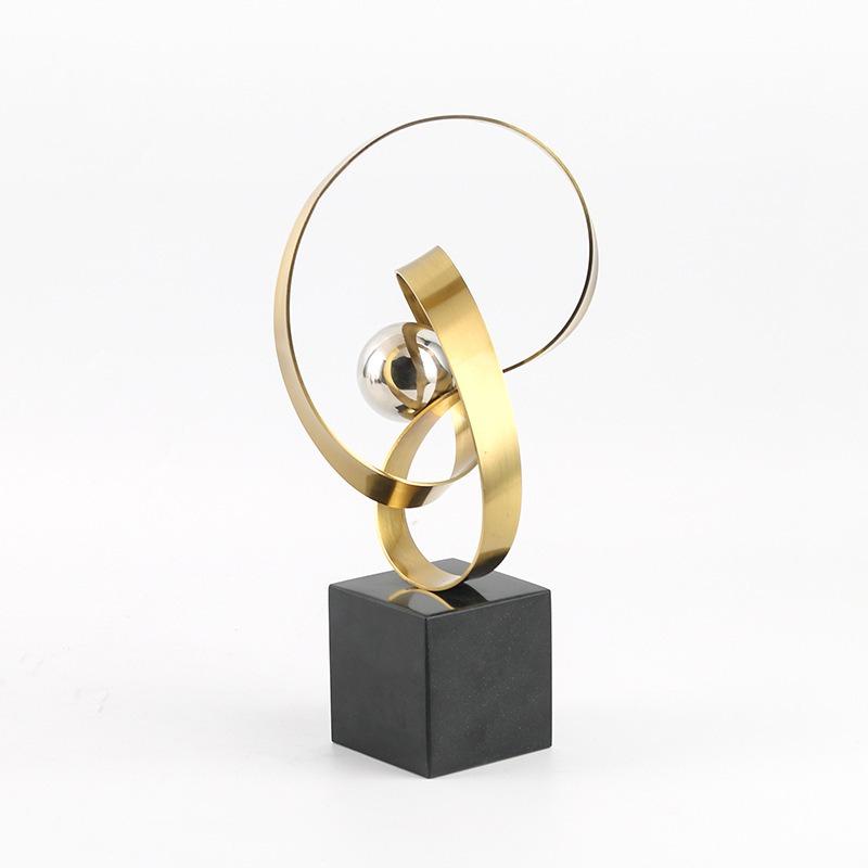 Metal Handicrafts Wrapped with Golden Ribbons Geometric Abstract Sculpture Metal Figurine Home Decoration Accessories