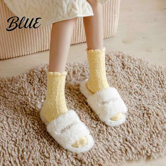 Cozy Pajama Socks Thickened Plush for Women Thermal Sleep Socks Coral Fleece Warm Cute Macaron Color Soft House Floor Winter Autumn Cold Weather Non