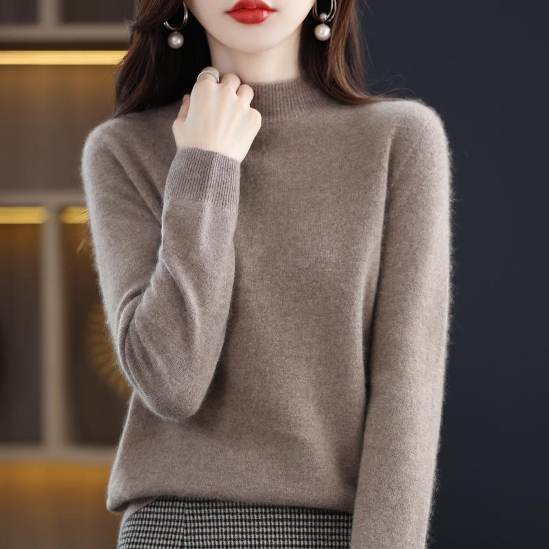 Autumn Winter Seamless Short Semi High Neck Loose Base Pullovers Knitted Women's Clothing Sweater for First-line Ready Sweaters