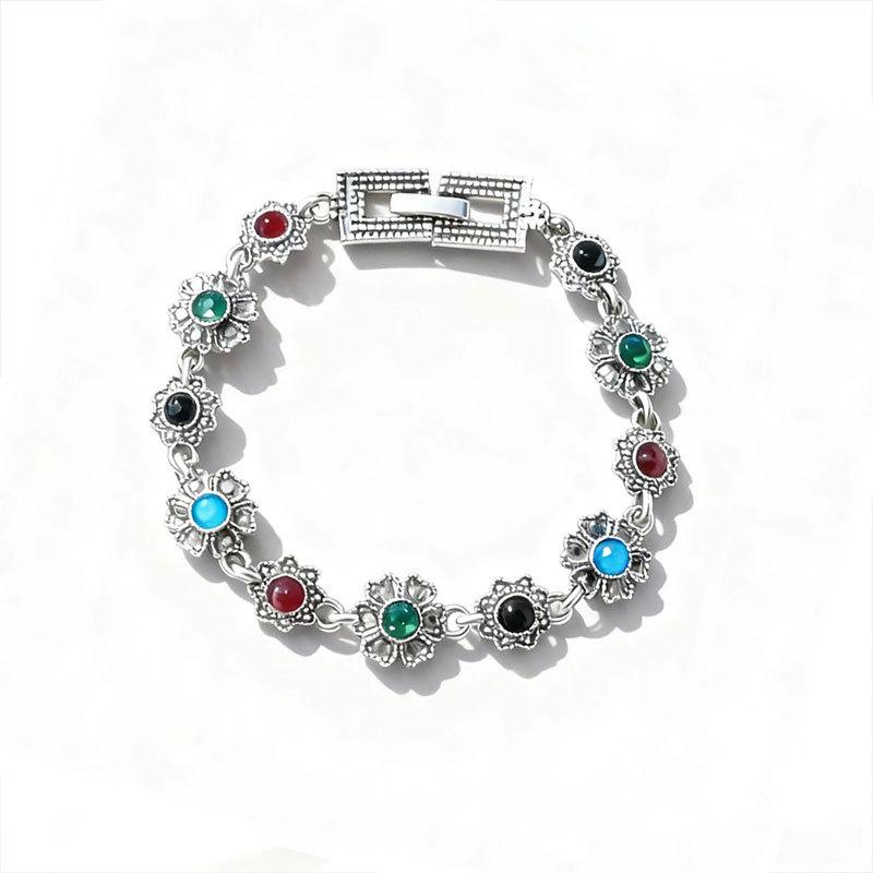 Vintage Western Geometric Bracelet Women'S Premium Ethnic Style Emerald Bracelet Elegant Flower Bracelet Jewelry