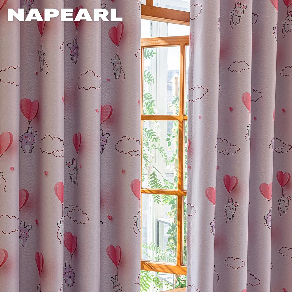 1PC NAPEARL 70-80% Blackout Cartoon Printed Girls' Room Pink Short Curtains for Bedroom Living Room Home Decor