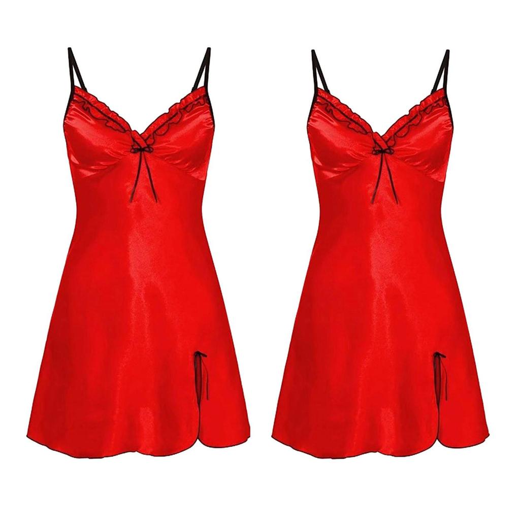 Ladies Sexy Nightgown V-neck Big Open Back Hem Sexy Satin Nightgown