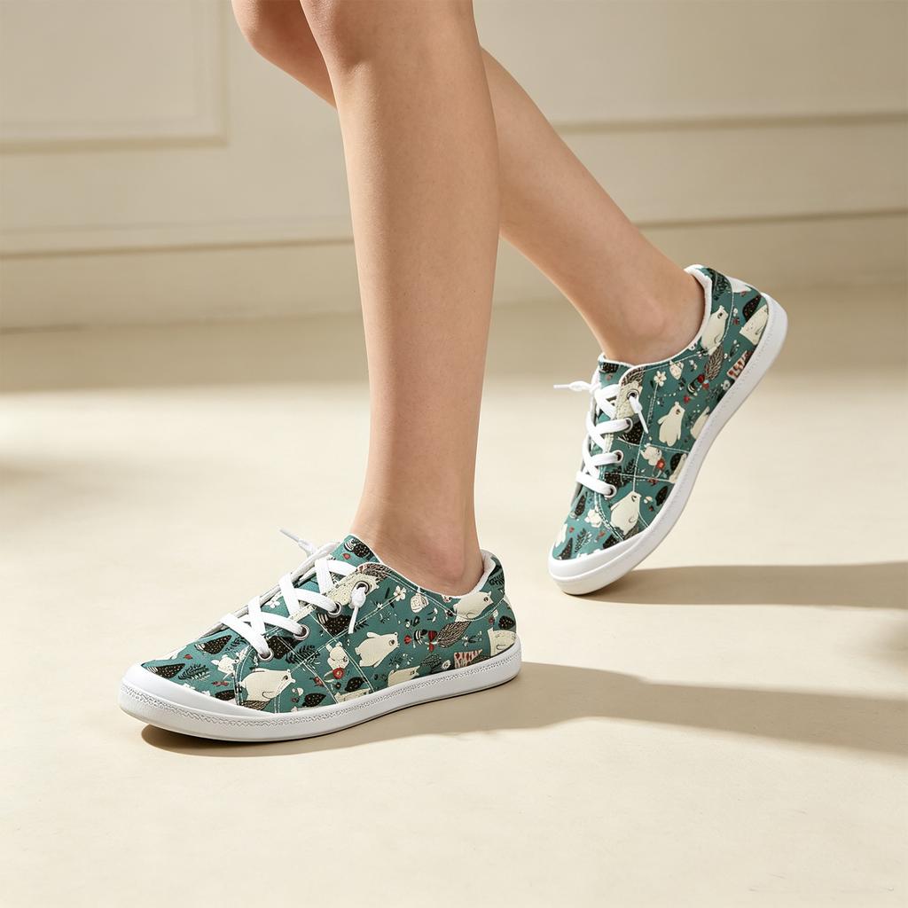 Women's Christmas Print Shoes Comfortable Flat Casual for Holiday