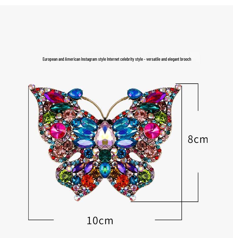 Vintage Inlaid Diamond Butterfly Brooch - Elegant Retro Insect Pin for Women
