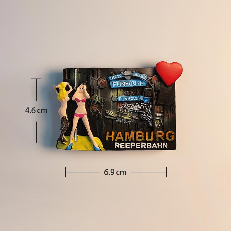 Germany hamburg Reeperbahn 3D Stereoscopic Tourism souvenirs Resin painting Decoration home Refrigerator magnets