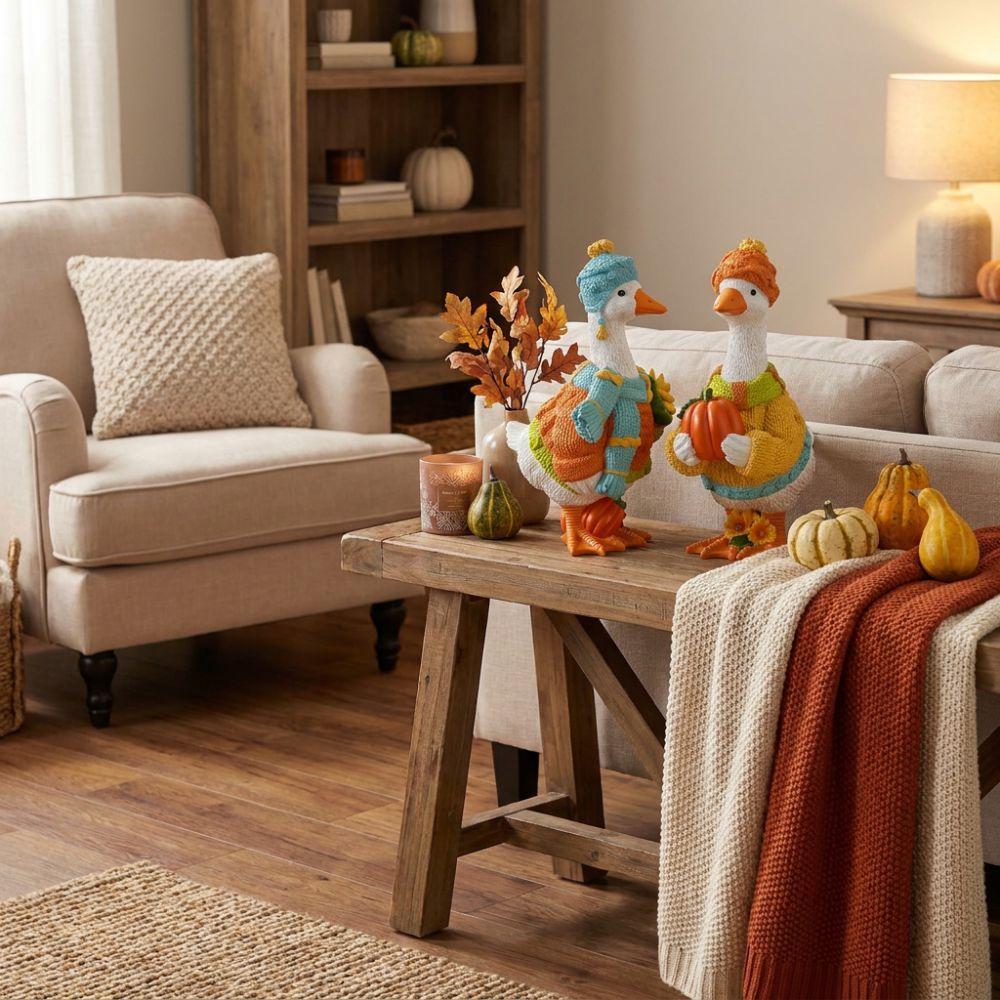 Colorful Autumn Pumpkin Duck Ornament Rustic Style Duck Figurine Resin Duck Statue Office
