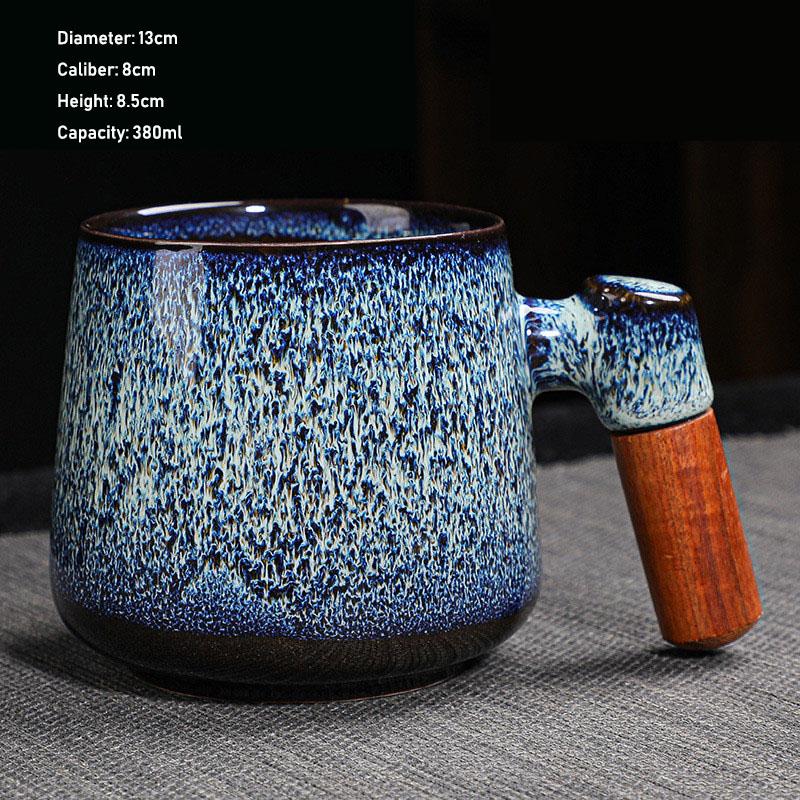 Kiln Change Ceramic Tea Cup with Wooden Handle Creativity Milk Cup Suitable for Office and Home