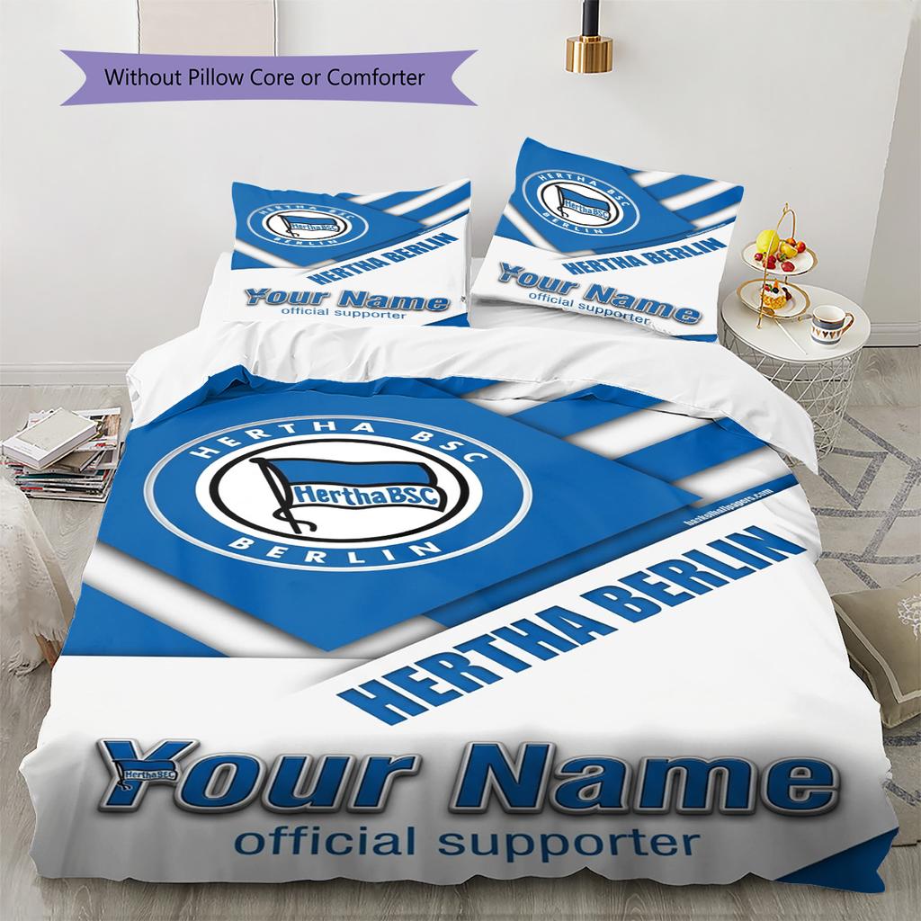 Name Custom Hertha BSC Logo Pattern Bedding Set Quilt Cover Pillowcase Home Decor Gift (1 * Duvet Cover + 2 * Pillowcase, Without Core)