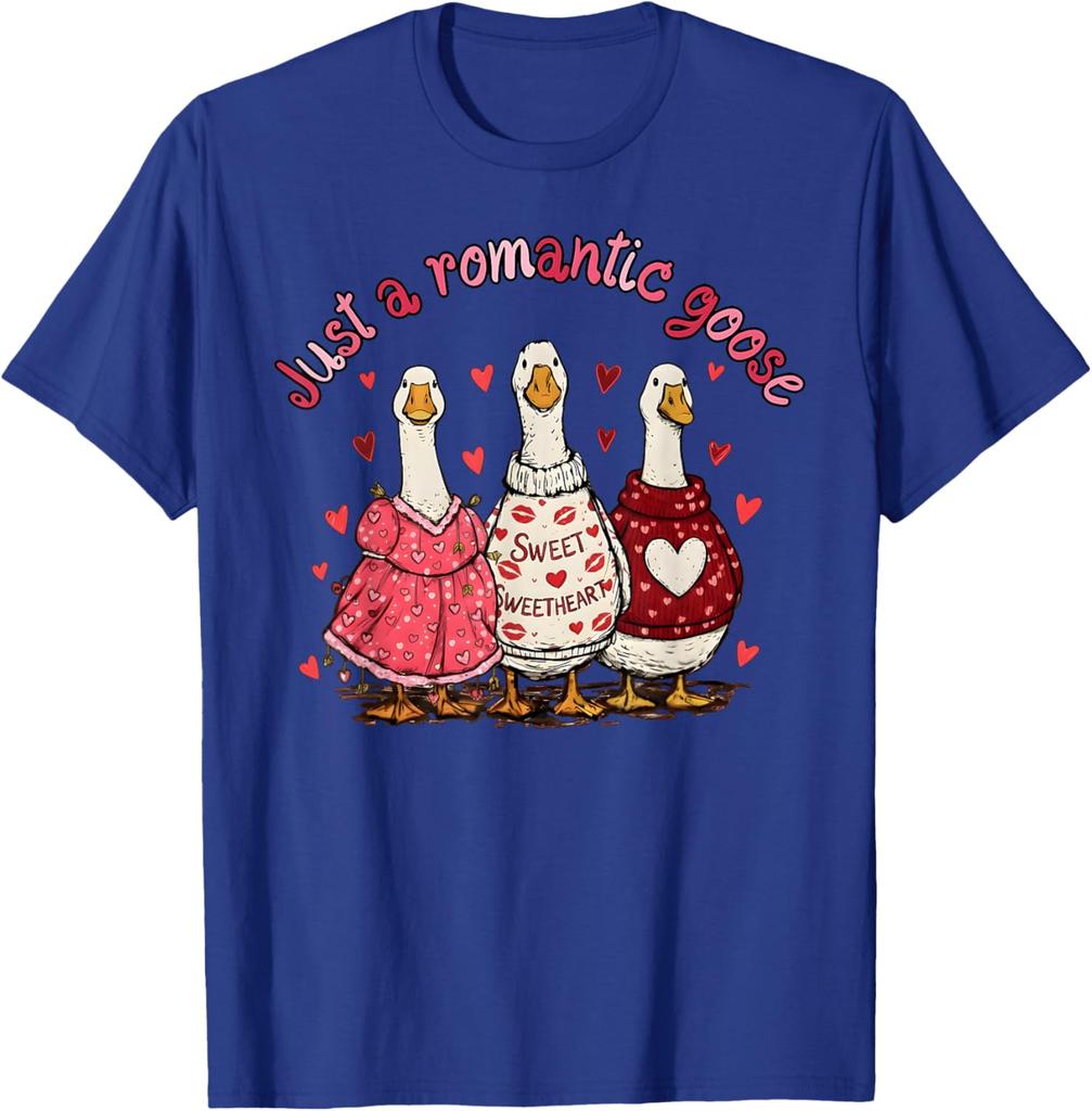 Romantische Gans Valentinstag Lustige Gans Grafik T-Shirt Lässiges Baumwoll Kurzarm T-Shirt
