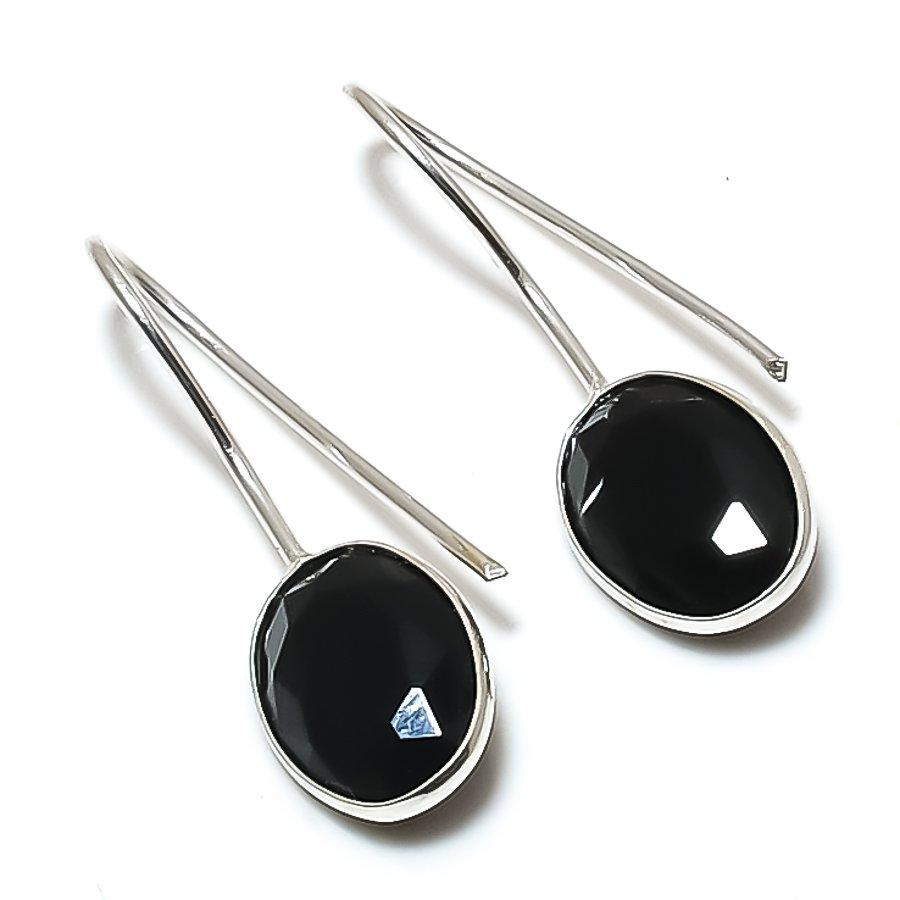 Natural Black Spinel Gemstone 925 Sterling Silver Jewelry Earring 1.26 ETC-14098