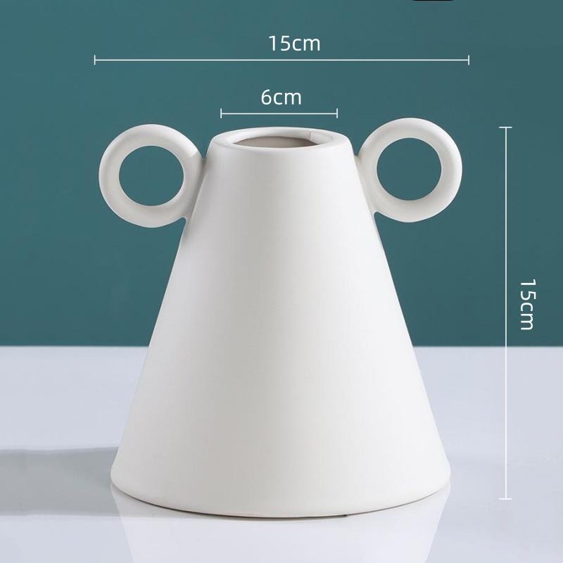 Ceramic Vase Geometric Circular Handle Ceramic Handicraft Plant Pot Floral Arrangement Accessories Home Decoration Vases