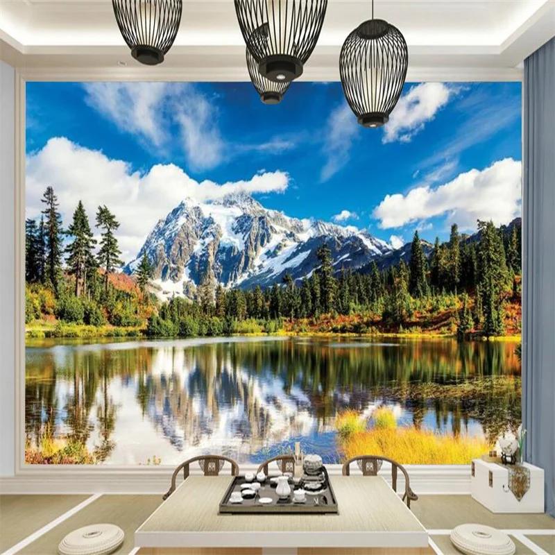Tapeta s krajinou přírodního lesa Pozadí stěny za postelí a pohovkou Dekorace obývacího pokoje 3D tapeta