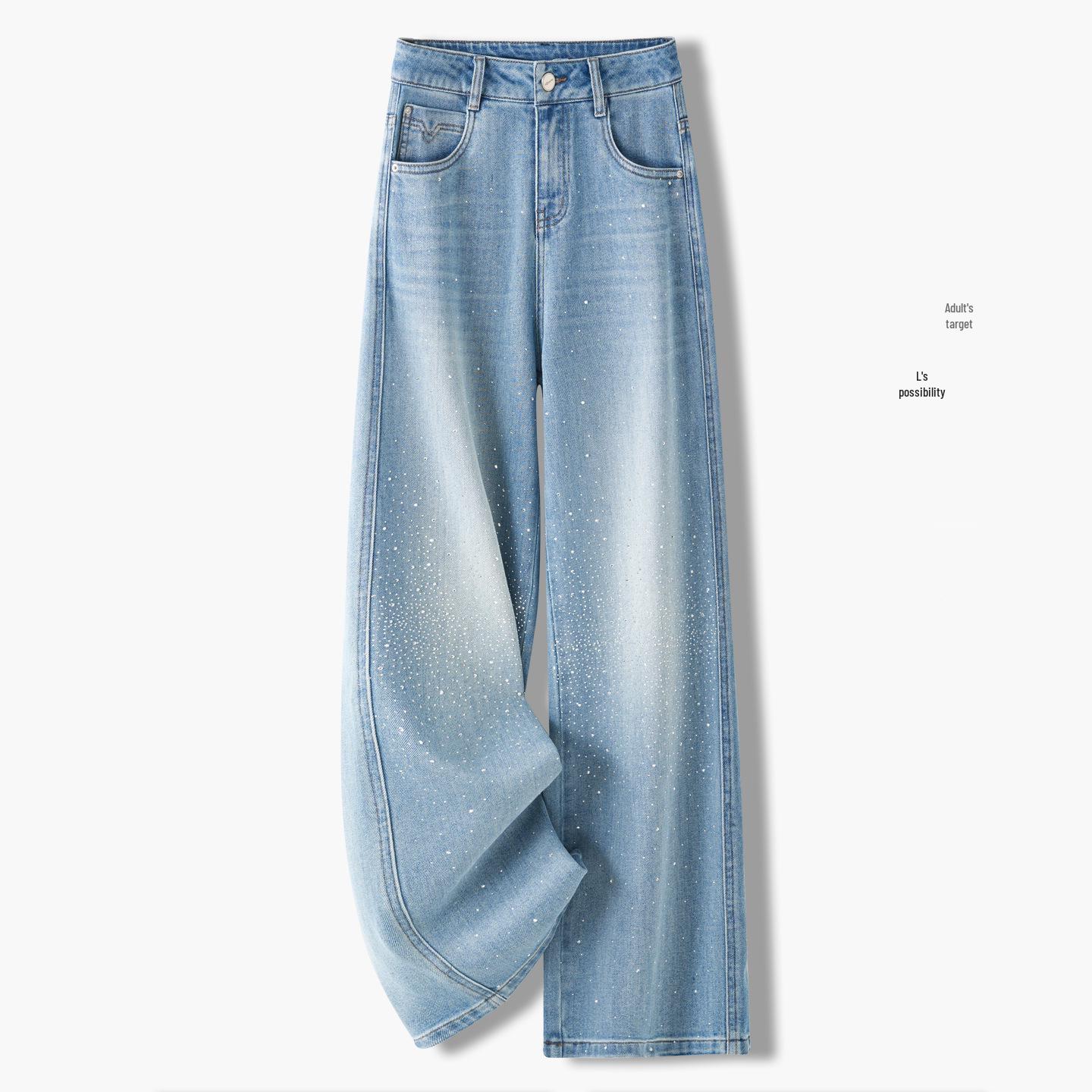 

Retro High-Waist Rhinestone Straight Leg Jeans - Spring/Summer 2026 Collection for Women S /26 [Recommended: 85-95 kg] светло-синий