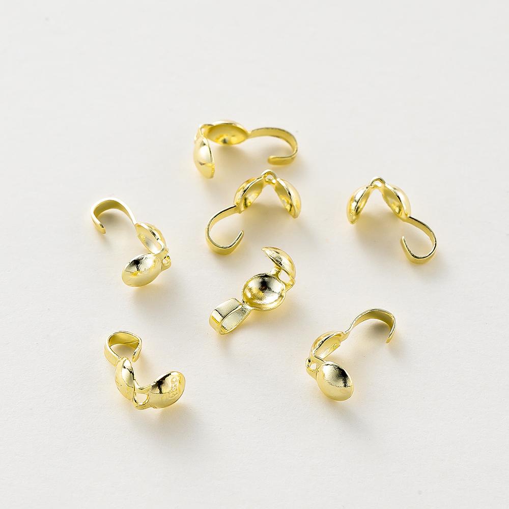 14K 18K Real Gold Plated Double-Cup Bead End Clasp Beads Open Cover Crimp Connector Bead For DIY Jewelry Making Necklace Compont