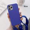 Funda de Silicona con Cordón para iPhone 11 12 13 14 15 Pro Max Color Caramelo Cubierta Trasera Suave con Cordón para el Cuello.