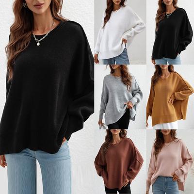 Women's Autumn And Winter  Solid Round Neck Long Sleeve Knit Sweater Pullover Sweater
