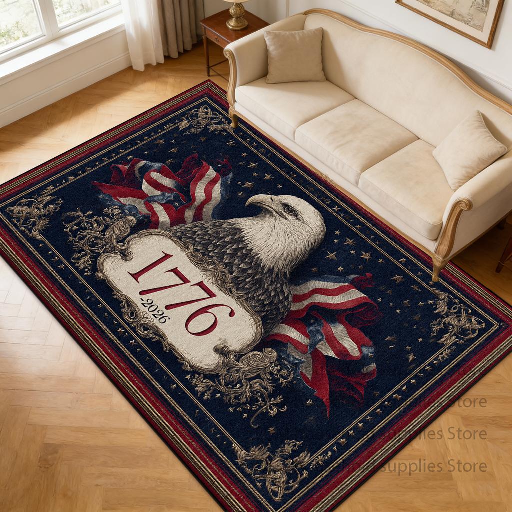 Retro Carpet American Flag Red White Blue Design Living Room Bedroom Home Decor Fluffy Mat Machine Washable Nonslip Rug study
