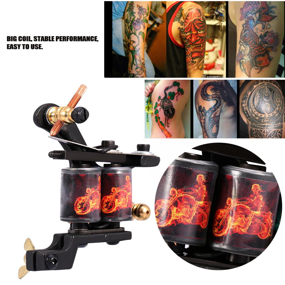 Professional 10 Warp Coil Tattoo Machine Dragon Fire Pattern Tattoo Gun Shader Liner