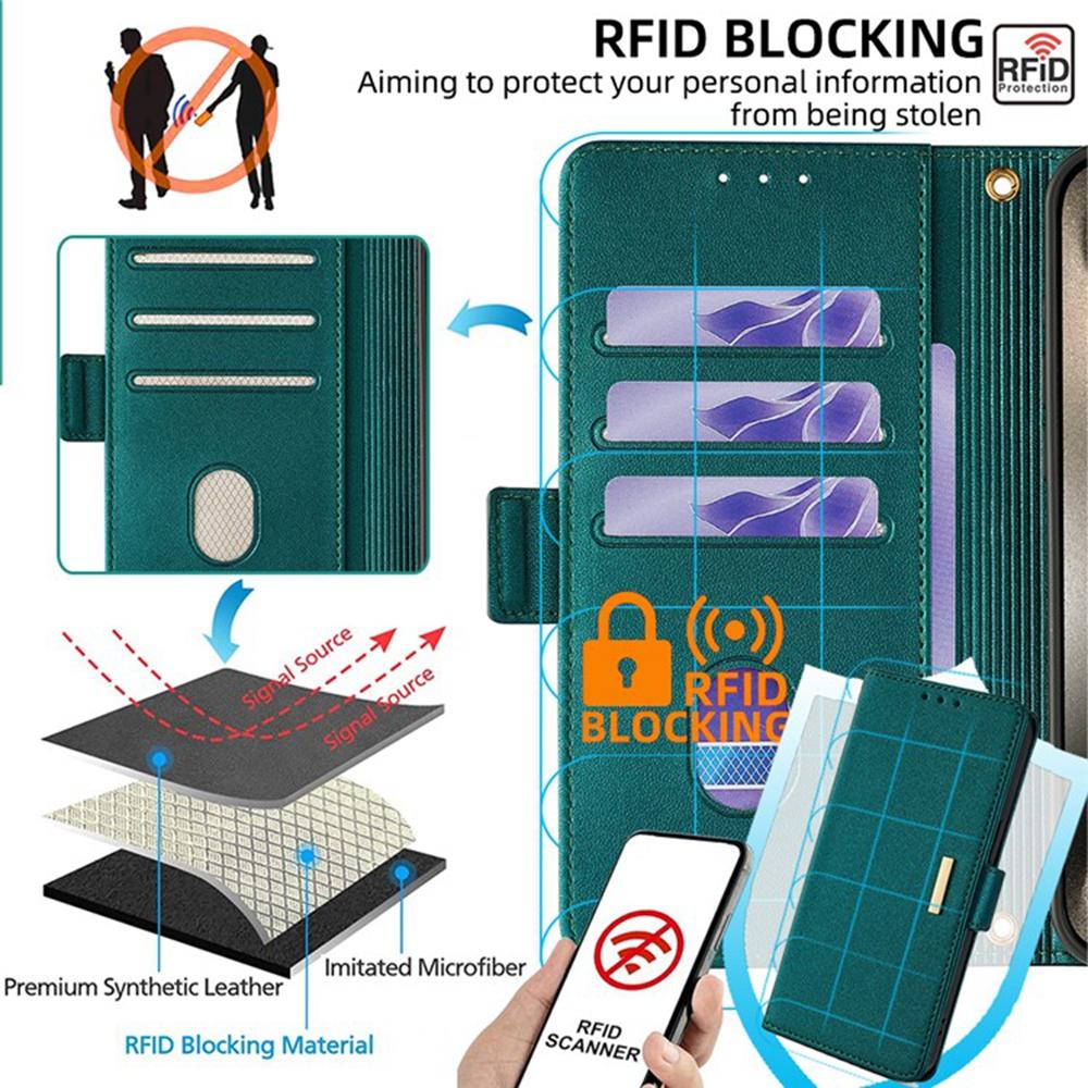 For Oppo Reno14 F 5G Case RFID Blocking Wallet PU Leather Phone Cover with Wrist Strap