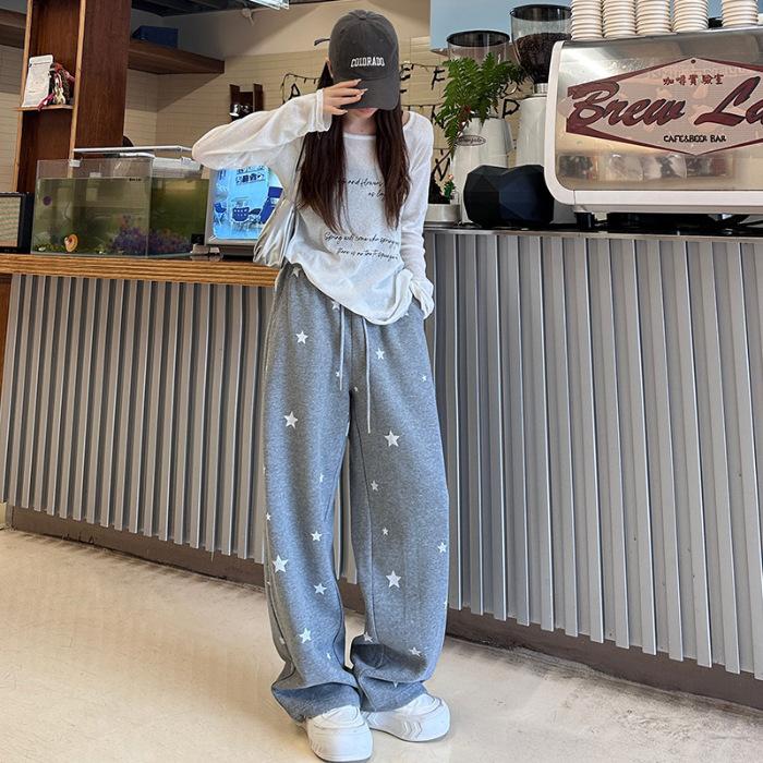 

[Original quality] Grey sports casual pants women s new spring and autumn fat mm loose high waist straight wide legs XL сірий колір