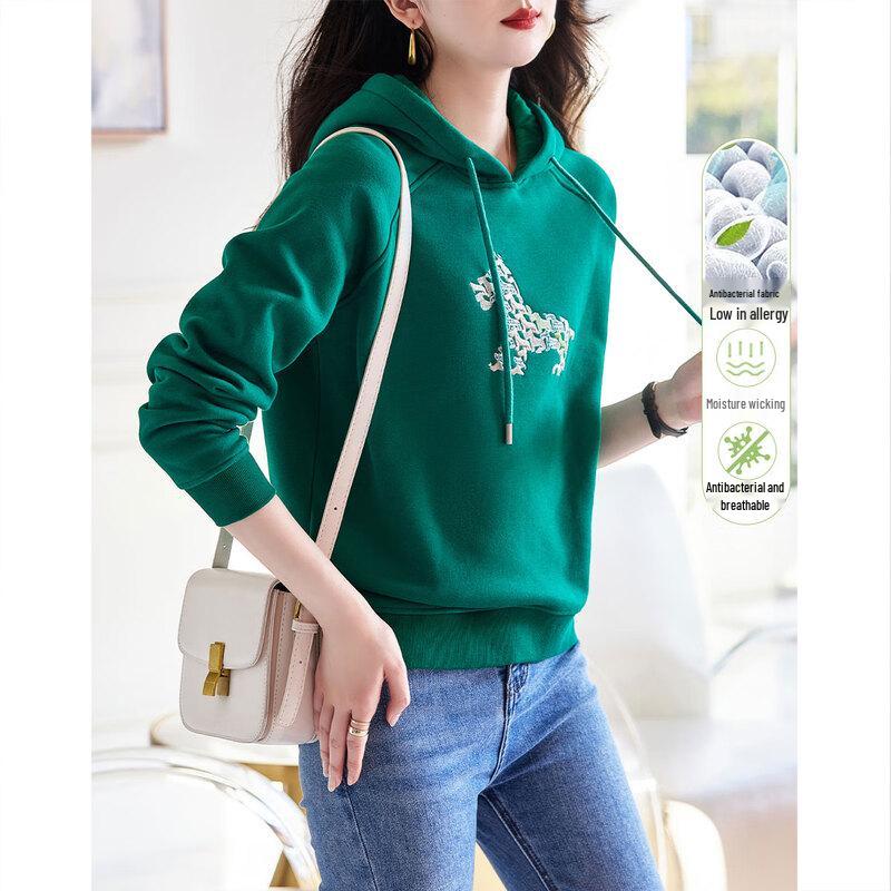 Demana Women's Loose Fit Embroidered Hooded Sweatshirt