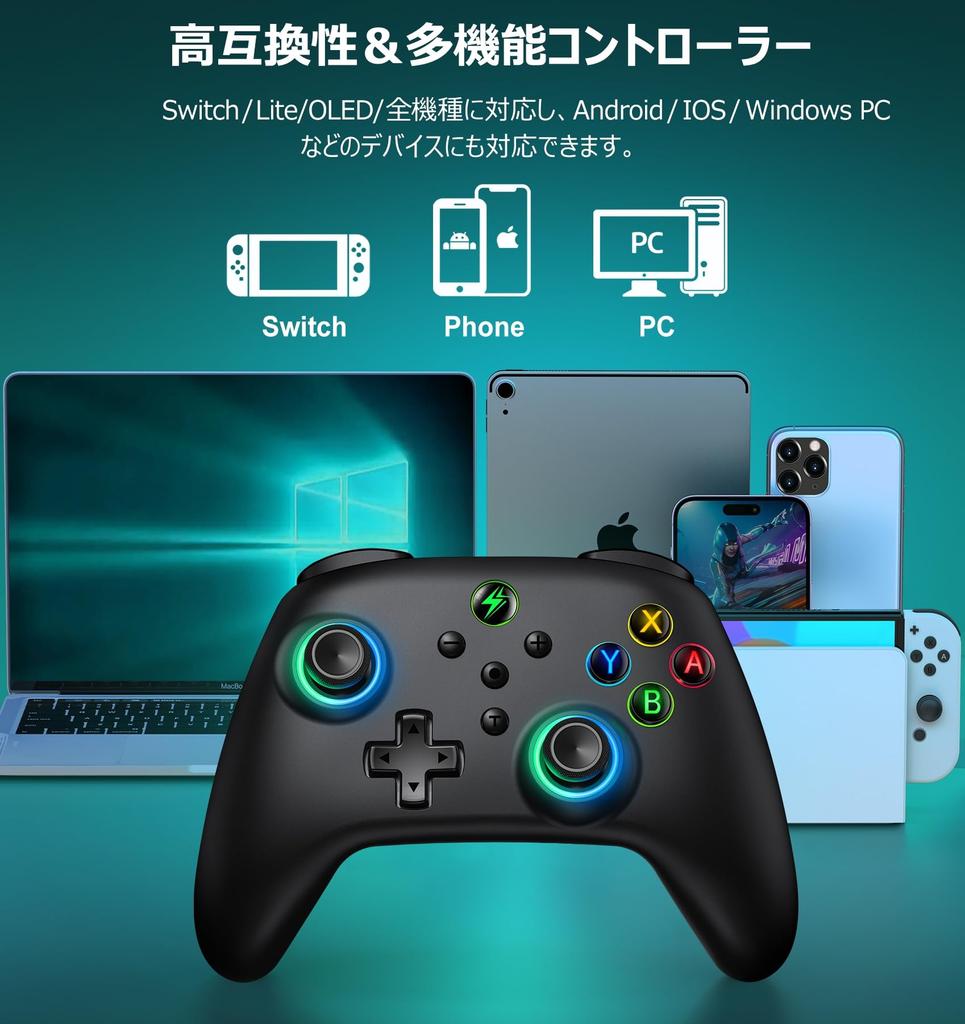 Switch Controller with RGB Programmable Editing Back Sleep Wake Wireless Switch Pro Controller with Gyro Turbo Vibration Compatible with App Settings