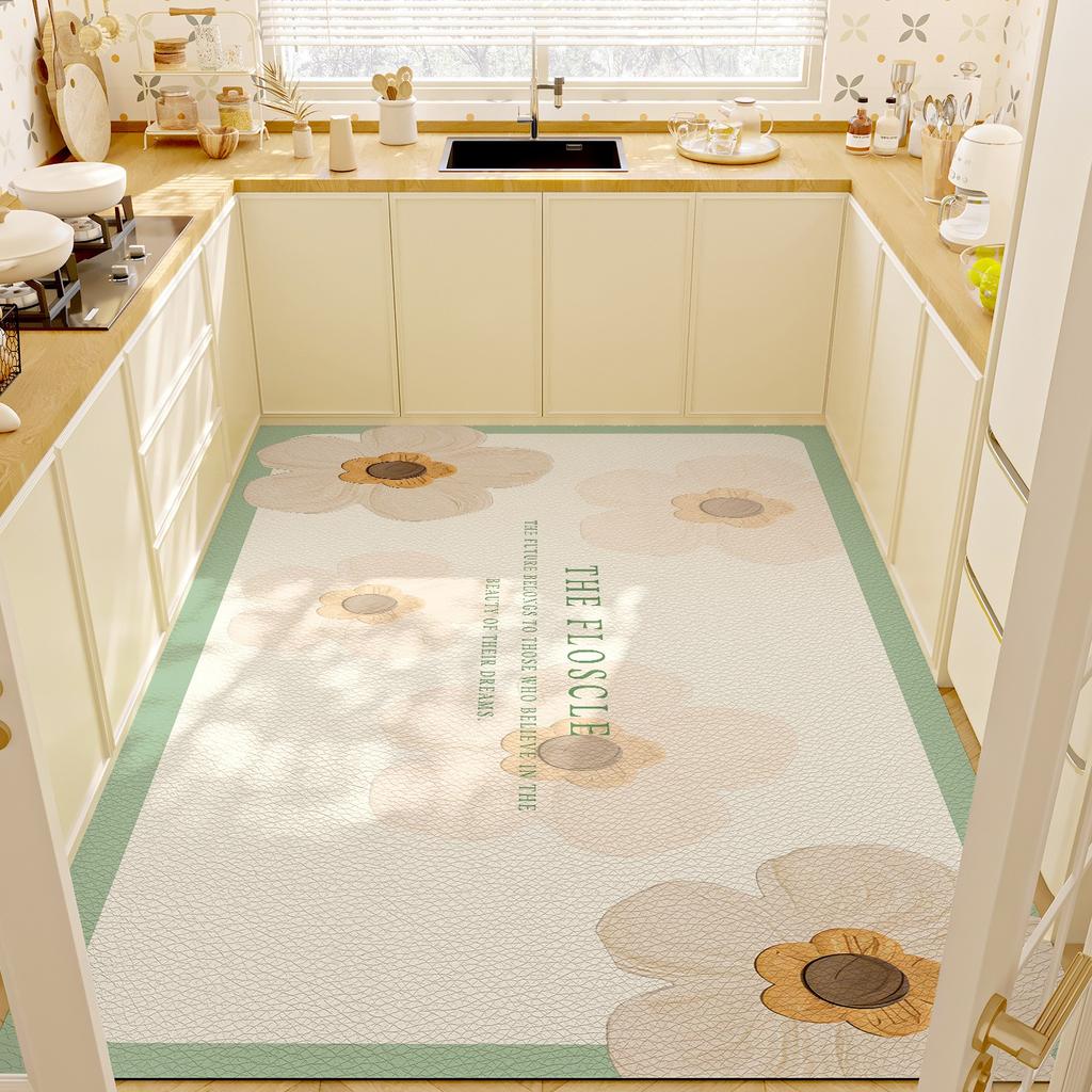 Kitchen Floor Mat Home Waterproof Oil-proof PVC Dirt-resistant Wipeable Wash-free Rug Large Area Carpet