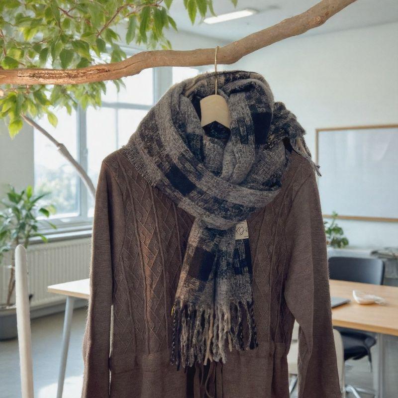 Korean-Style Imitation Cashmere Plaid Scarf - Thick, Warm Autumn/Winter Fashion for Women & Men