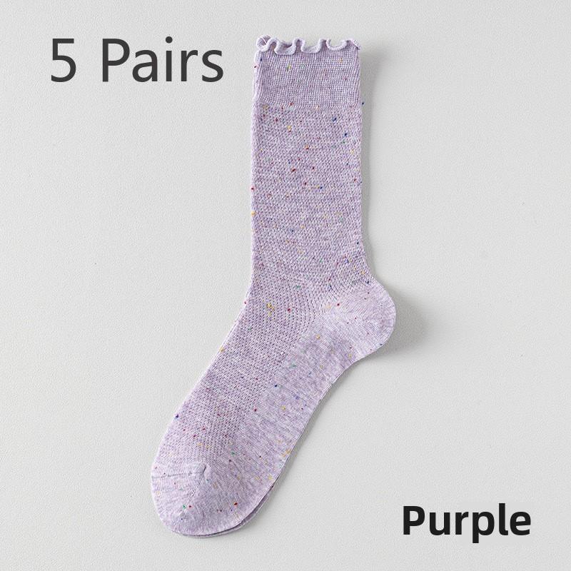 5 Pairs of Female Spring and Summer Thin Agaric Lace Sweat Absorbing Breathable Boneless Long Tube Pile Socks