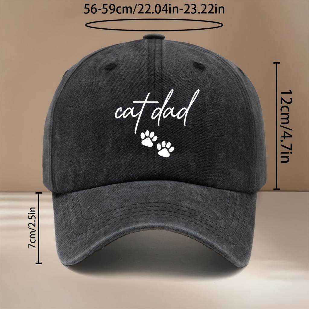 Cat Dad Two Paw Print Pattern Baseball Cap Textured Adjustable Size Hip Hop Hat