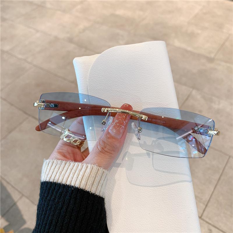 Rimless Sunglasses for  Women Wooden Pattern Luxury Brand Retro Sun Glasses Fashion Shades UV4 Travel Outdoor Gafas De Sol