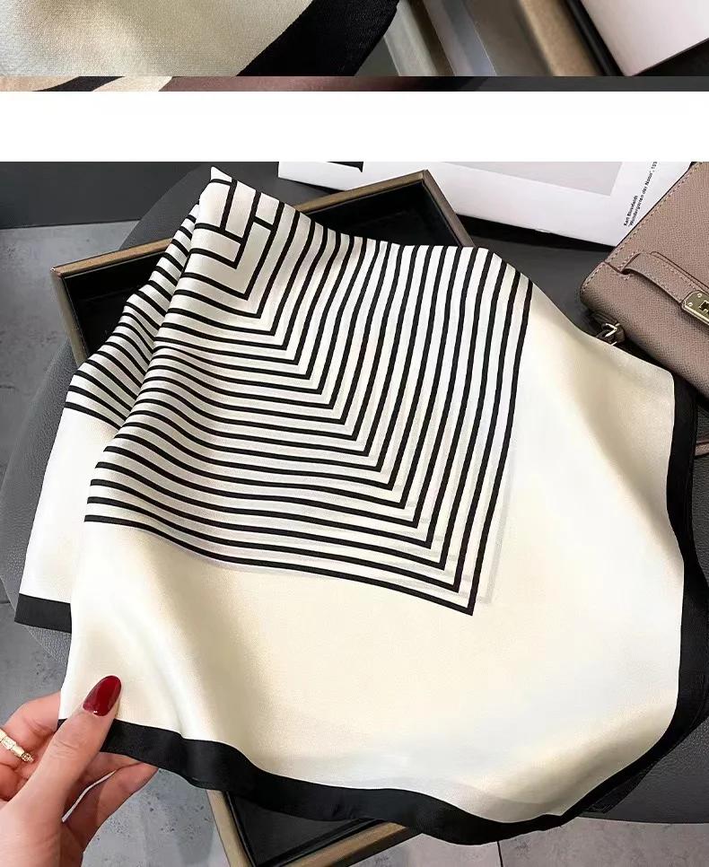 Square Scarf Handmade Shawl Headscarf Curling Geometric Striped Temperament Women'S Professional Square Silk Sunscreen New 90Cm