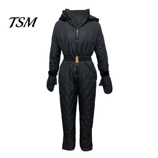 Tuta da Sci con Chiusura a Zip da Donna Tuta Invernale con Guanti Vita Elastica Imbottita Spessa Tuta da Neve Giacca con Cappuccio Antivento Outfit da Esterno Impermeabile