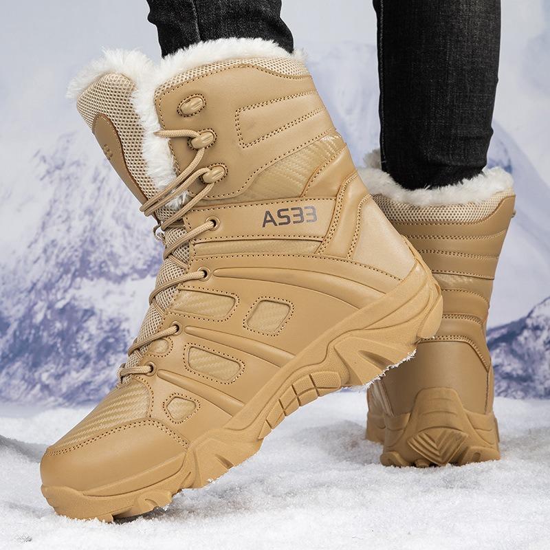 Military Boots Men's Large Size Combat Boots Fleece Thermal Tactical Boots Men's Winter Wild High-top Outdoor Hiking Shoes Cotton Shoes