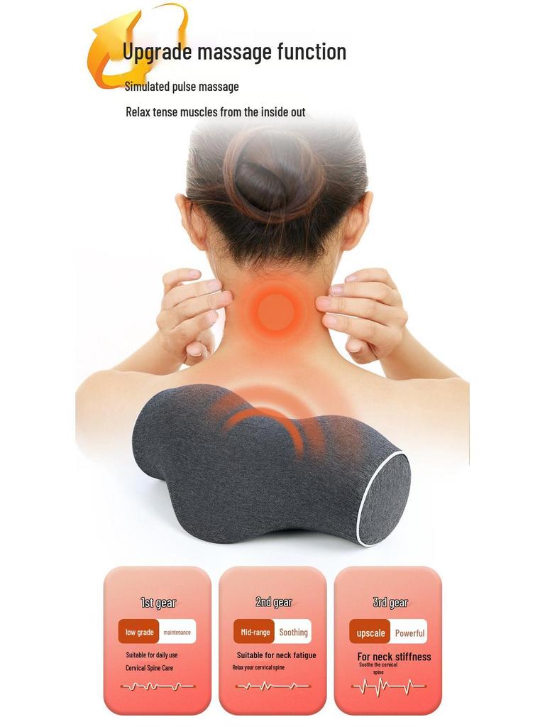 Cervical Traction Pillow with Heating, Memory Foam Core, and Neck Protection