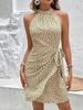 2025 Summer Floral Ruffle Halter Dress for Women - Sleeveless with Zipper