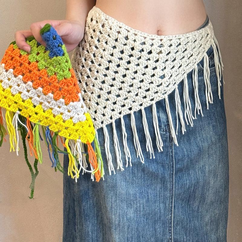 В'язана гачком трикутна хустка з вирізами, богемний тюрбан, шарф для волосся, багатофункціональне використання, етнічний стиль, поясна прикраса