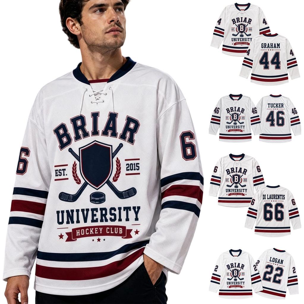 Individuelles Unisex-Eishockey-Trikot Langarm Sportbekleidung mit aufgedrucktem Universitätslogo und Nummer Athletische Passform für Teamaktivitäten