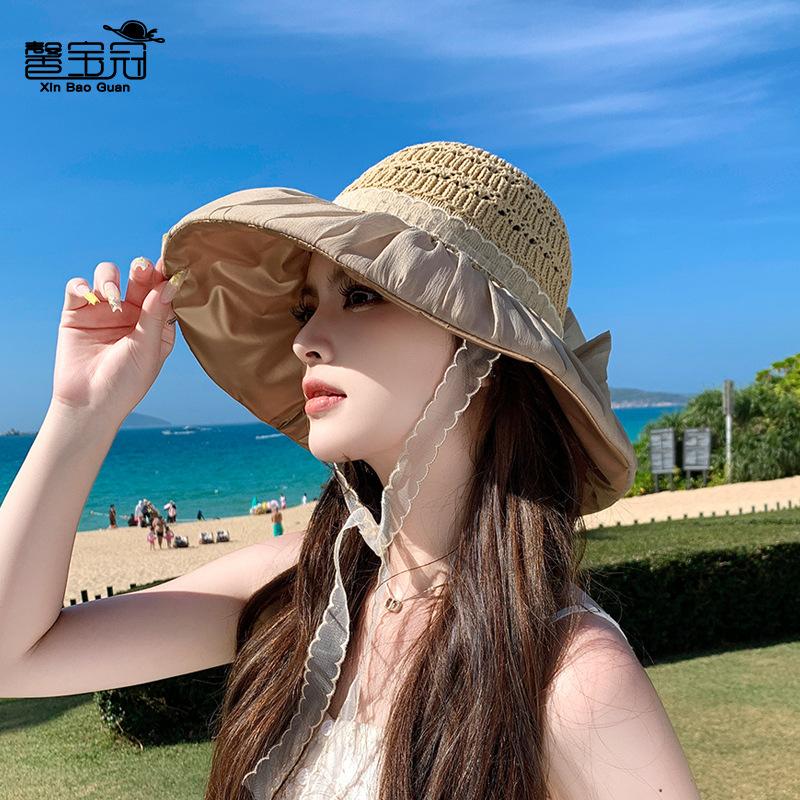 Summer sunscreen hat women's color glue big eaves outdoor travel visor fashionable versatile face small bucket hat
