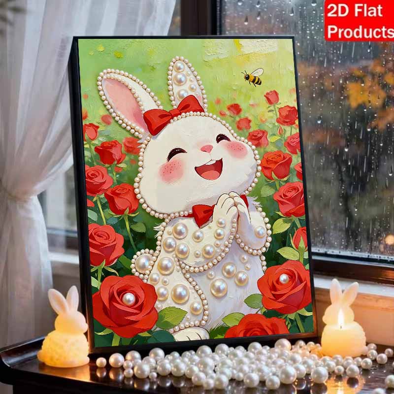 DIY Cute Little Rabbit Pearl Diamond Art Kits Without Frame 30x40cm Gem Art Diamond Painting Kits for Adults/Beginners Gift Idea Home Wall Decor