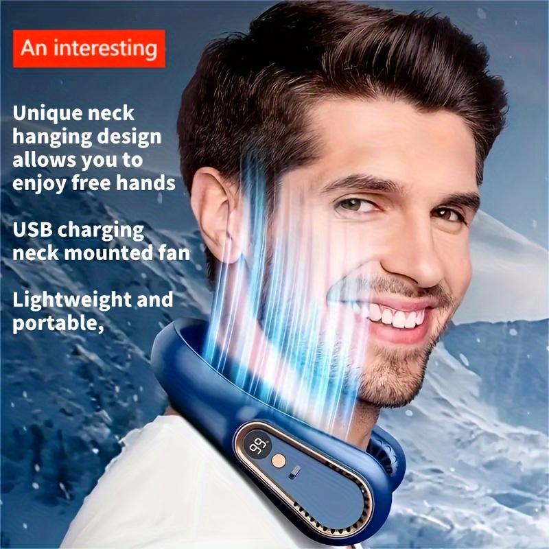 Portable Wearable Bladeless Neck Fan - 5 Wind Speeds, Digital Display, Rechargeable Lithium Battery, and ABS Material for Indoor and Outdoor Use