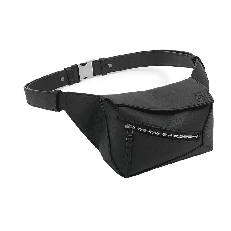 Loewe Puzzle 24 Adjustable Shoulder Strap Zipper Closure Leather Waist Bag Mini Men Waist Bag Black B510EB1X03-1100